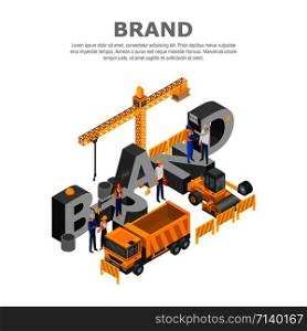 Construction brand concept background. Isometric illustration of construction brand vector concept background for web design. Construction brand concept background, isometric style