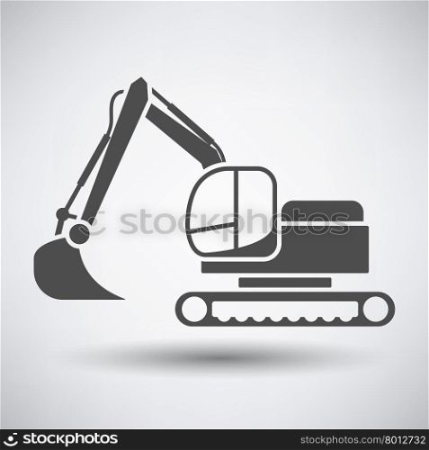 Construction bulldozer icon on gray background with round shadow. Vector illustration.