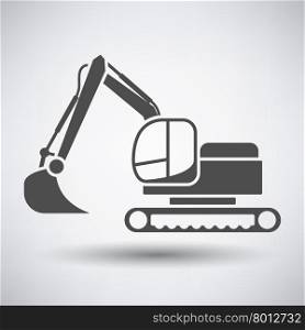 Construction bulldozer icon on gray background with round shadow. Vector illustration.
