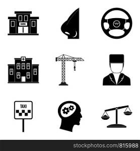 Construction company icons set. Simple set of 9 construction company vector icons for web isolated on white background. Construction company icons set, simple style