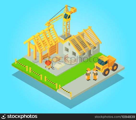 Construction concept banner. Isometric banner of construction vector concept for web, giftcard and postcard. Construction concept banner, isometric style
