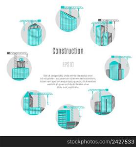 Construction concept with house and city symbols flat isolated vector illustration . Construction Concept Illustration