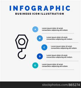 Construction, Crane, Hook Line icon with 5 steps presentation infographics Background