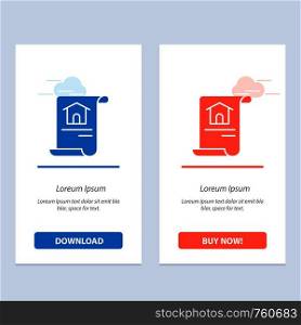 Construction, Document, Home, Building Blue and Red Download and Buy Now web Widget Card Template