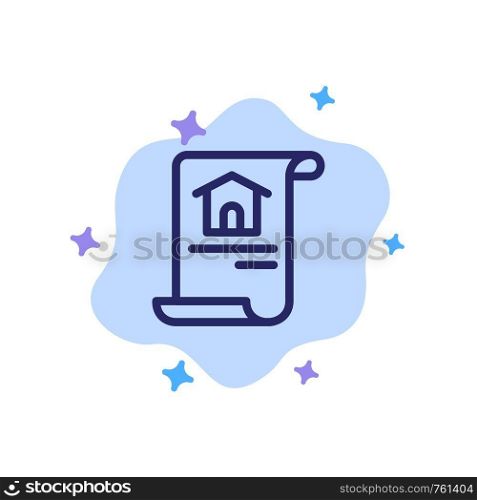 Construction, Document, Home, Building Blue Icon on Abstract Cloud Background