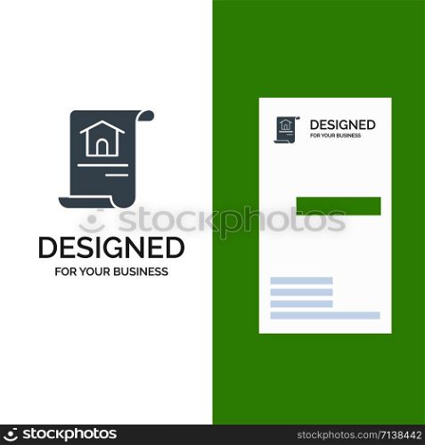 Construction, Document, Home, Building Grey Logo Design and Business Card Template