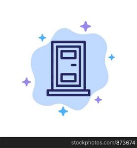 Construction, Door, House Blue Icon on Abstract Cloud Background