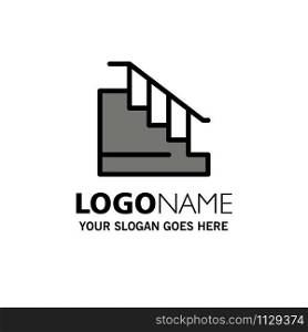 Construction, Down, Home, Stair Business Logo Template. Flat Color