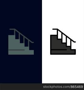 Construction, Down, Home, Stair Icons. Flat and Line Filled Icon Set Vector Blue Background