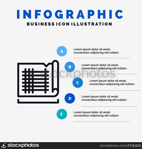 Construction, Drafting, House, Map Line icon with 5 steps presentation infographics Background