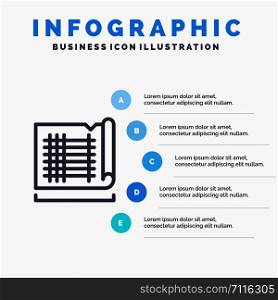 Construction, Drafting, House, Map Line icon with 5 steps presentation infographics Background