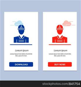 Construction, Engineer, Worker, Work Blue and Red Download and Buy Now web Widget Card Template
