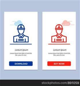 Construction, Engineer, Worker, Work Blue and Red Download and Buy Now web Widget Card Template