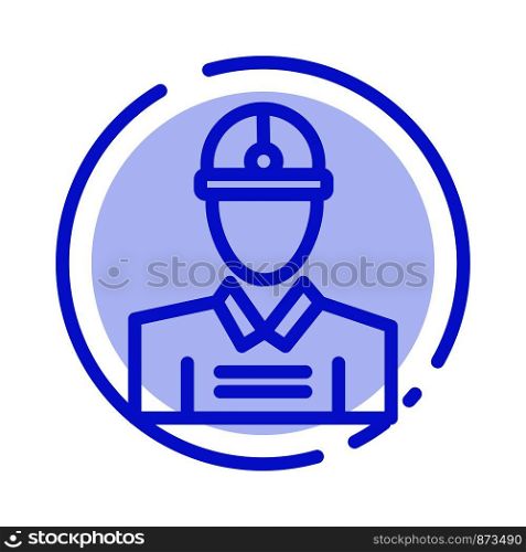 Construction, Engineer, Worker, Work Blue Dotted Line Line Icon