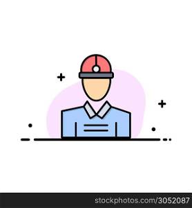 Construction, Engineer, Worker, Work Business Flat Line Filled Icon Vector Banner Template