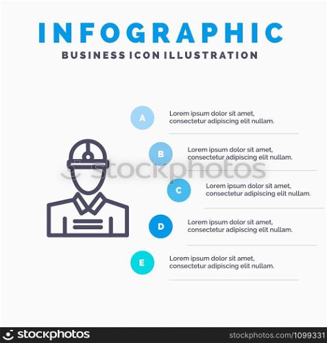 Construction, Engineer, Worker, Work Line icon with 5 steps presentation infographics Background