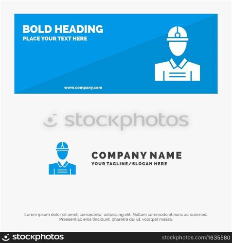 Construction, Engineer, Worker, Work SOlid Icon Website Banner and Business Logo Template