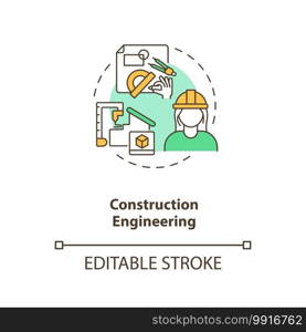 Construction engineering concept icon. Contractor plan building. Architect design project. Civil engineering idea thin line illustration. Vector isolated outline RGB color drawing. Editable stroke. Construction engineering concept icon