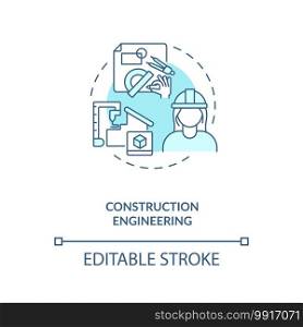 Construction engineering turquoise concept icon. Contractor plan building. Architect design. Civil engineering idea thin line illustration. Vector isolated outline RGB color drawing. Editable stroke. Construction engineering turquoise concept icon