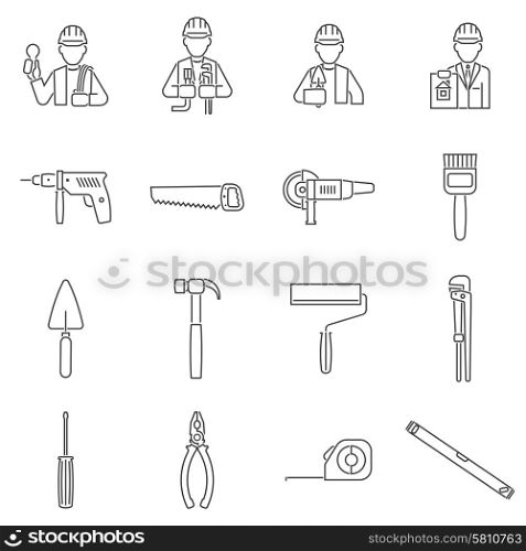 Construction equipment and tools icons line set isolated vector illustration. Construction Icons Line