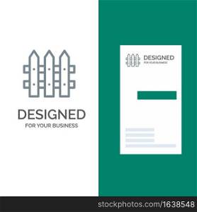 Construction, Fence, Garden Grey Logo Design and Business Card Template