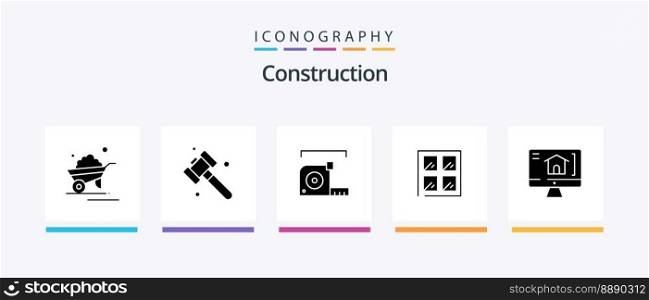 Construction Glyph 5 Icon Pack Including home. building. measure. construction. ruler. Creative Icons Design