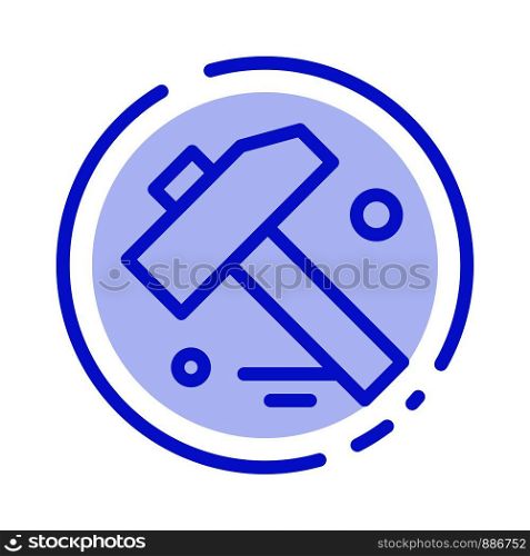 Construction, Hammer, Tool Blue Dotted Line Line Icon