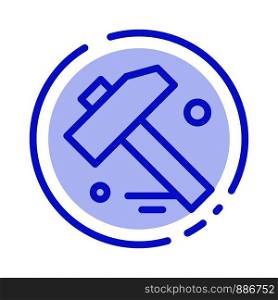 Construction, Hammer, Tool Blue Dotted Line Line Icon
