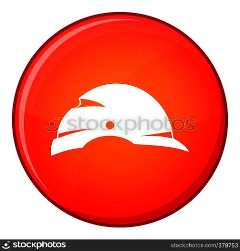 Construction helmet icon in red circle isolated on white background vector illustration. Construction helmet icon, flat style