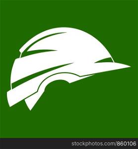 Construction helmet icon white isolated on green background. Vector illustration. Construction helmet icon green