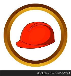 Construction helmet vector icon in golden circle, cartoon style isolated on white background. Construction helmet vector icon