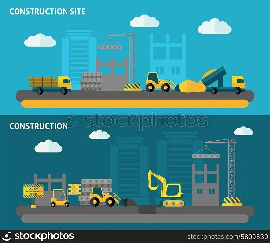 Construction horizontal banner set with flat building tools elements isolated vector illustration. Construction Banner Set