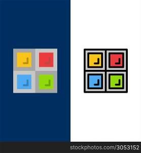 Construction, House, Window Icons. Flat and Line Filled Icon Set Vector Blue Background