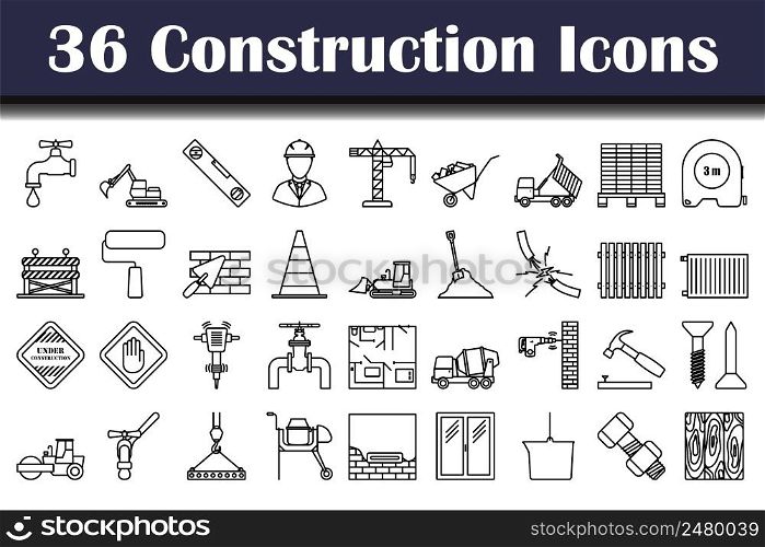 Construction Icon Set. Bold outline design with editable stroke width. Vector Illustration.