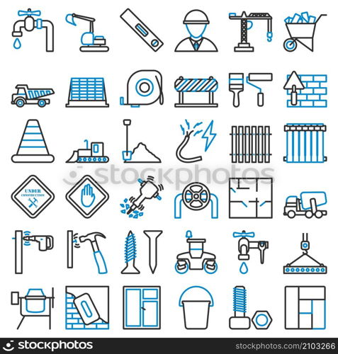 Construction Icon Set. Editable Bold Outline With Color Fill Design. Vector Illustration.