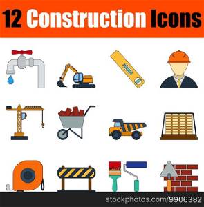 Construction Icon Set. Flat Color Outline Design With Editable Stroke. Vector Illustration.