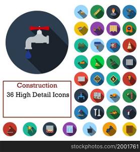 Construction Icon Set. Flat Design With Long Shadow. Vector illustration.