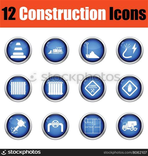Construction icon set. Glossy button design. Vector illustration.