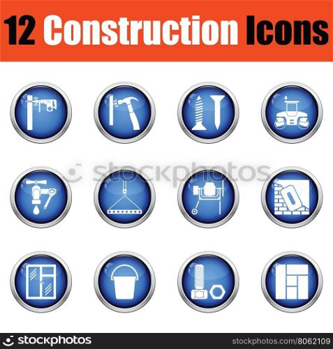 Construction icon set. Glossy button design. Vector illustration.
