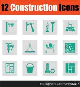 Construction icon set. Green on gray design. Vector illustration.