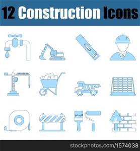 Construction Icon Set. Thin Line With Blue Fill Design. Vector Illustration.