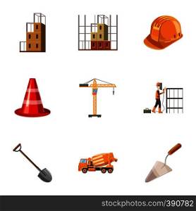 Construction icons set. Cartoon illustration of 9 construction vector icons for web. Construction icons set, cartoon style