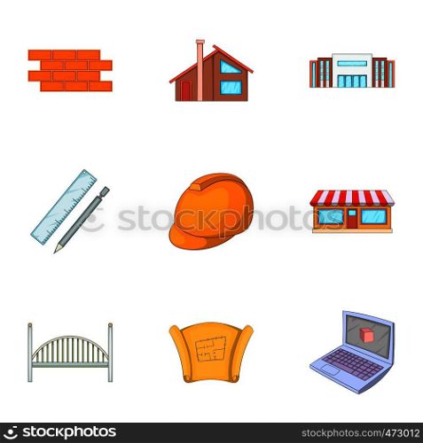 Construction icons set. Cartoon set of 9 construction vector icons for web isolated on white background. Construction icons set, cartoon style