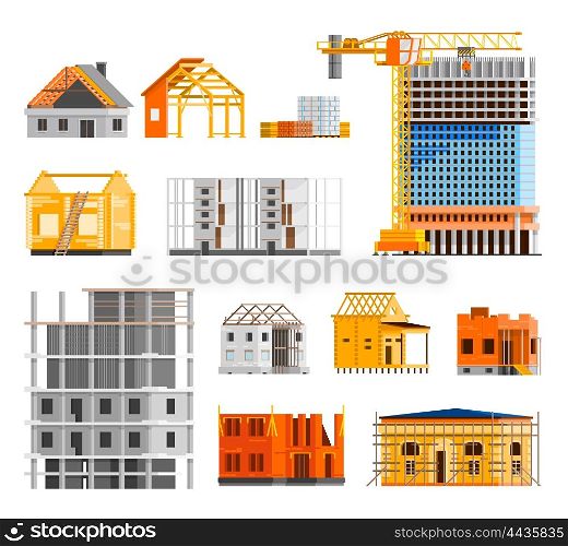 Construction Icons Set . Construction orthogonal icons set with building a house symbols flat isolated vector illustration