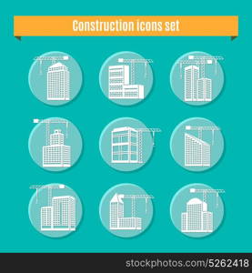 Construction Icons Set . Construction round white blue icons set with building a house symbols flat isolated vector illustration
