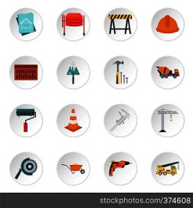 Construction icons set. Flat illustration of 16 construction vector icons for web. Construction icons set, flat style