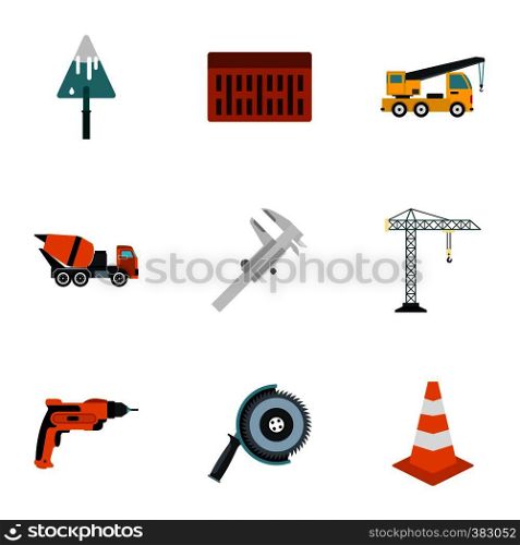 Construction icons set. Flat illustration of 9 construction vector icons for web. Construction icons set, flat style