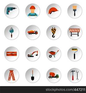 Construction icons set in flat style. Building tools set collection vector icons set illustration. Construction icons set, flat style