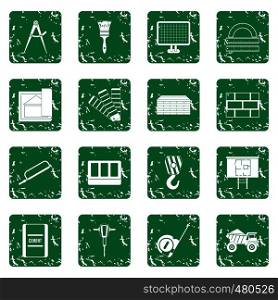 Construction icons set in grunge style green isolated vector illustration. Construction icons set grunge