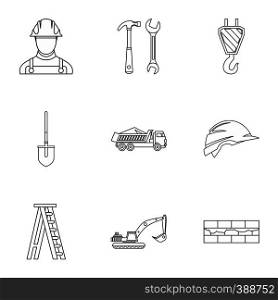 Construction icons set. Outline illustration of 9 construction vector icons for web. Construction icons set, outline style